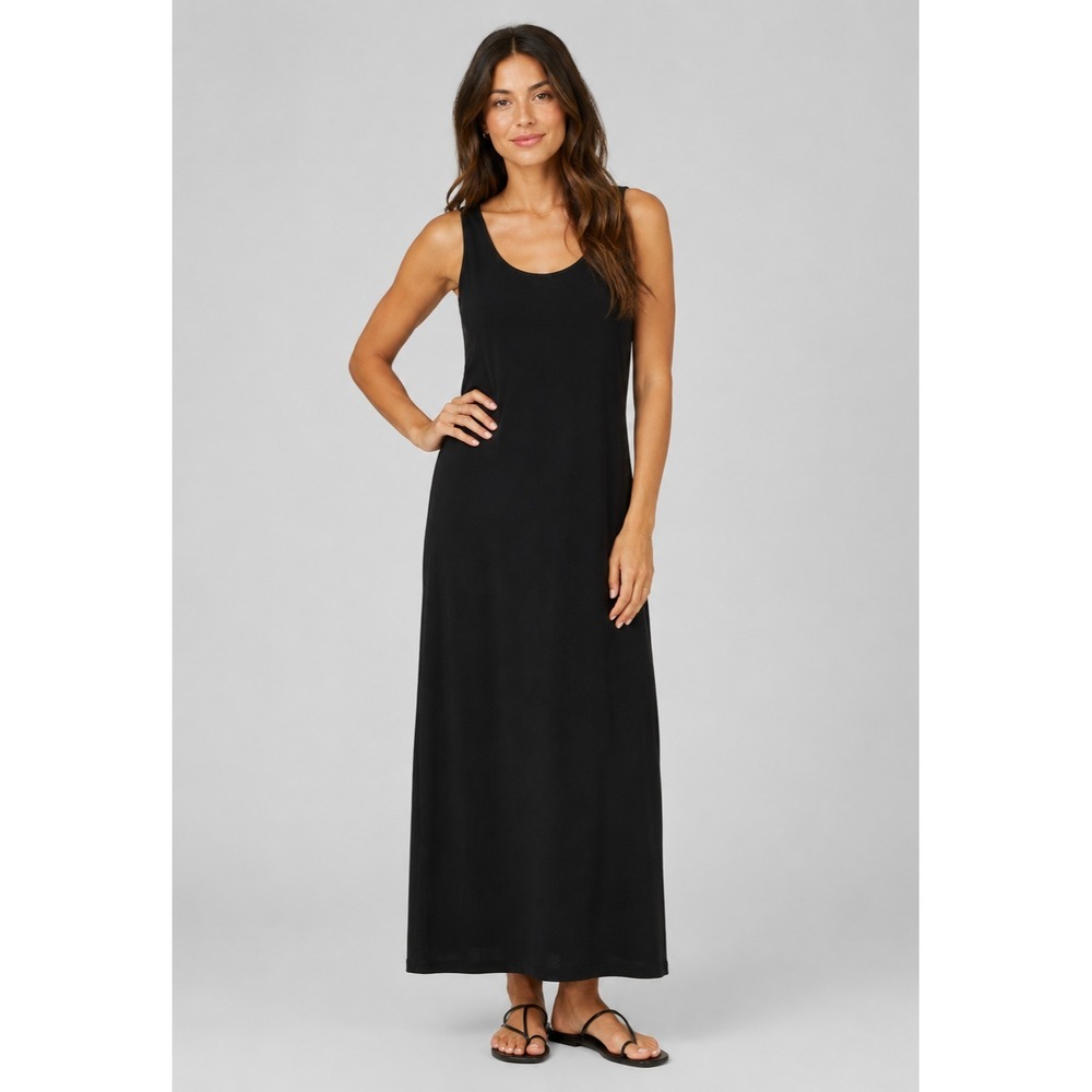 Vintageβ Flax by Jeanne Engelhart Maxi Dress Womens Small Black Slinky Acetate